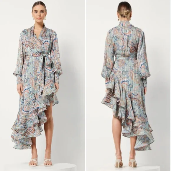 ELLIATT Adria Dress Wrap Asymmetrical Paisley Print Size Medium MSRP $319 - Picture 5 of 15